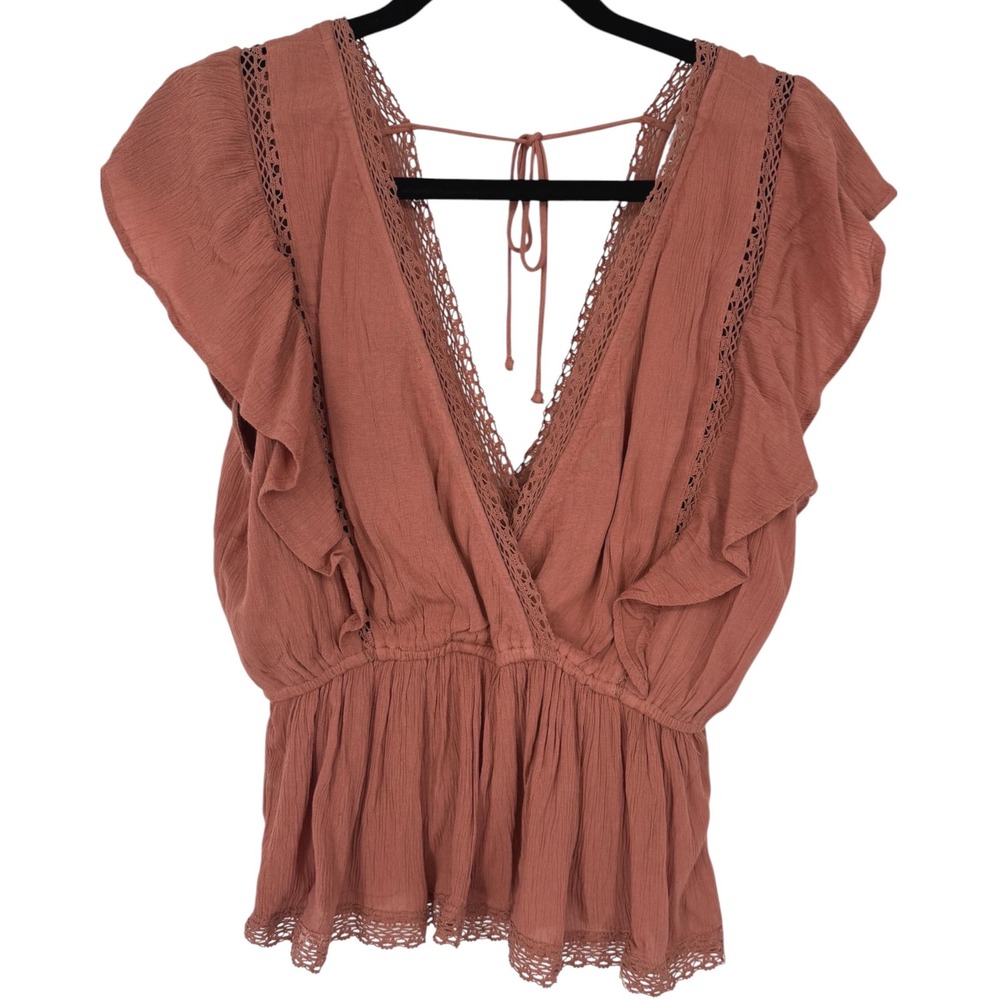 NWT Abercrombie & Fitch Womens Terracotta Crochet Lace Ruffle Peplum Top Sz Med